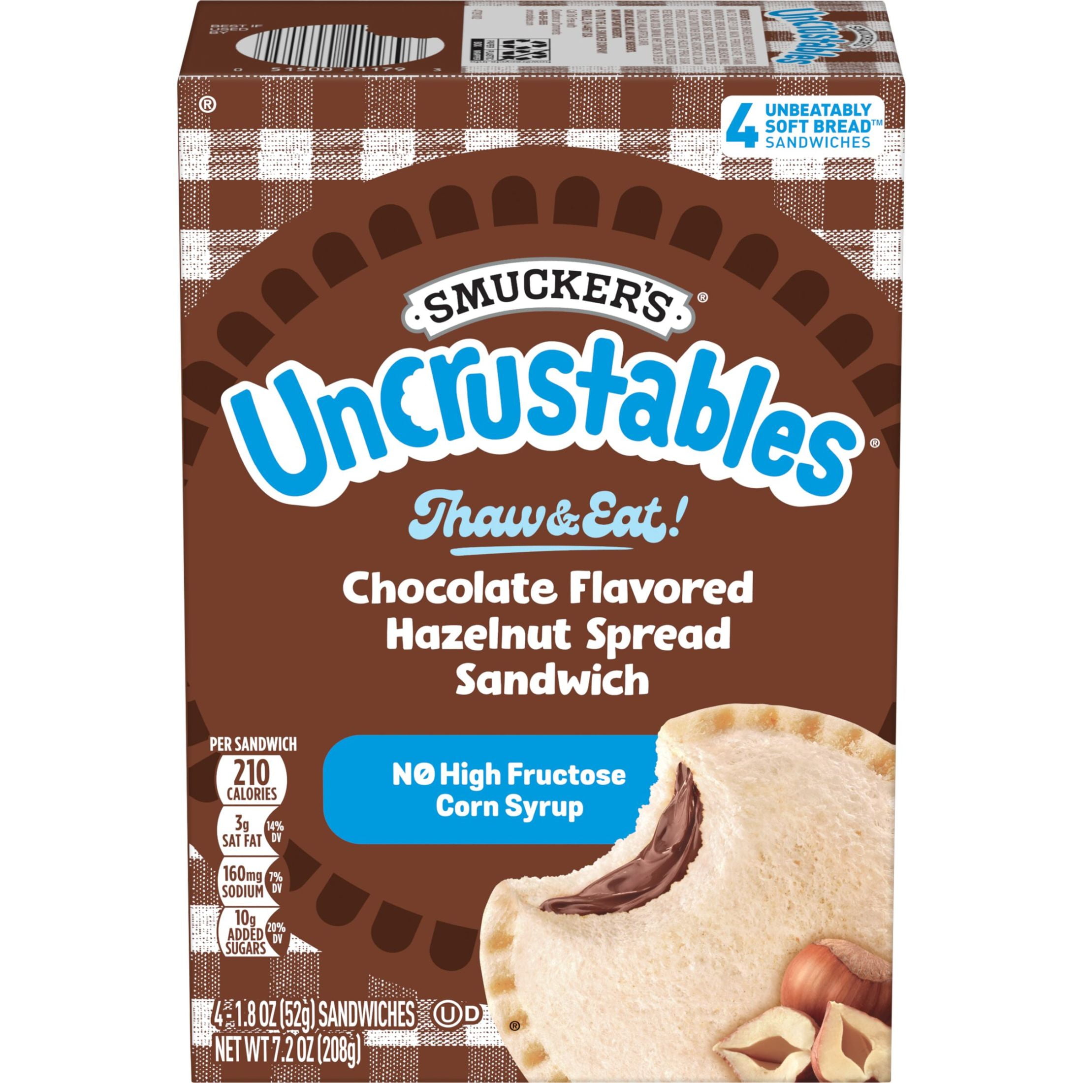 Smuckers Uncrustables Chocolate Flavored Hazelnut Spread Sandwiches, 4 Count, 1.8 oz Each, Frozen