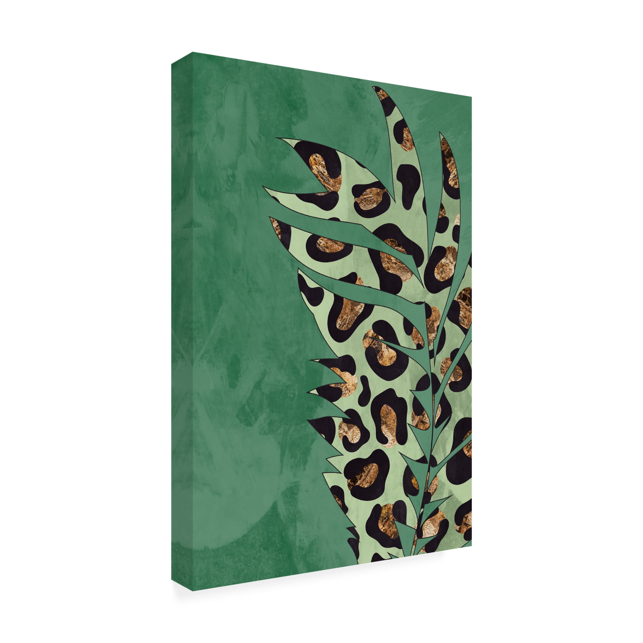 Trademark Fine Art Sarah Manovski  Green leopard print palm leaf Canvas Wall Art