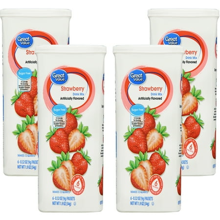 (12 pack) (12 Pack) Great Value Drink Mix, Strawberry, Sugar-Free, 1.9 oz, 6 Count