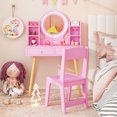 thumbnail image 4 of Costway Kids Vanity Set Princess Vanity Desk Set with 2-Color LED Lighted Acrylic Mirror Pink, 4 of 10