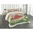 thumbnail image 2 of Ambesonne Vintage Quilted Coverlet 3 Pcs, Old Faded Funny Graphic, Queen Size, Green Red Ecru, 2 of 4