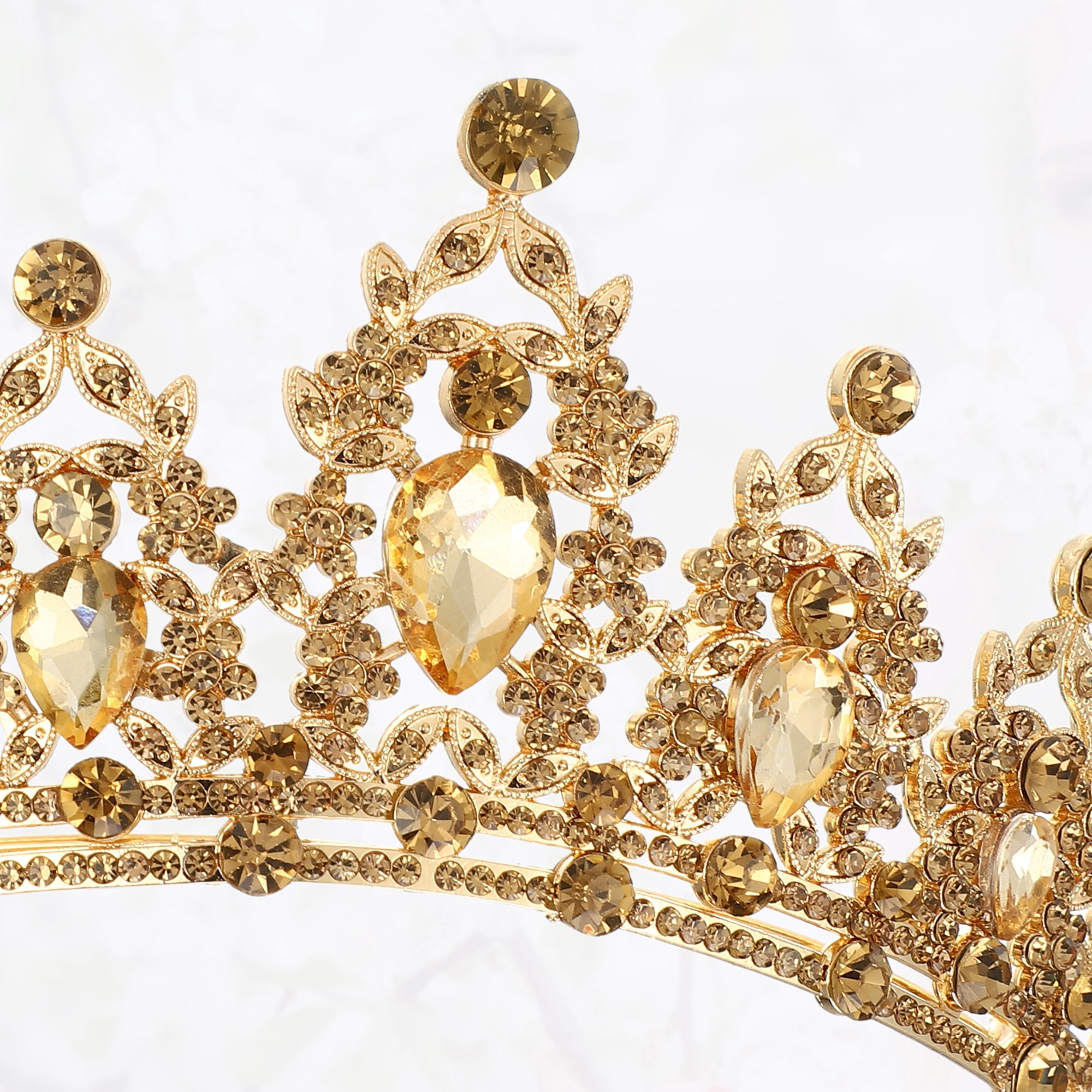 Unique Bargains Women Faux Crystal Queen Crown Tiara Rhinestone Gold Tone Yellow