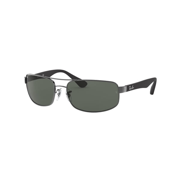 RAY-BAN RB3445 RB3445 Rectangle Shape Sunglasses Polished Gunmetal Frame | Green Classic G-15 Lens 61mm