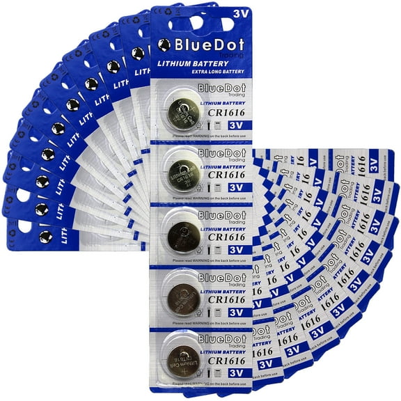BlueDot Trading CR1616 Lithium Manganese Dioxide (Li-MnO2) Button Coin Cell Batteries - 50 Pack