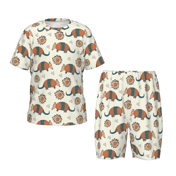 Balery Colorful Armadillos1 Conjunto de Pijama Infantil de Manga Corta con Estampado – Ropa de Dormir de Algodón Suave-4X-Large