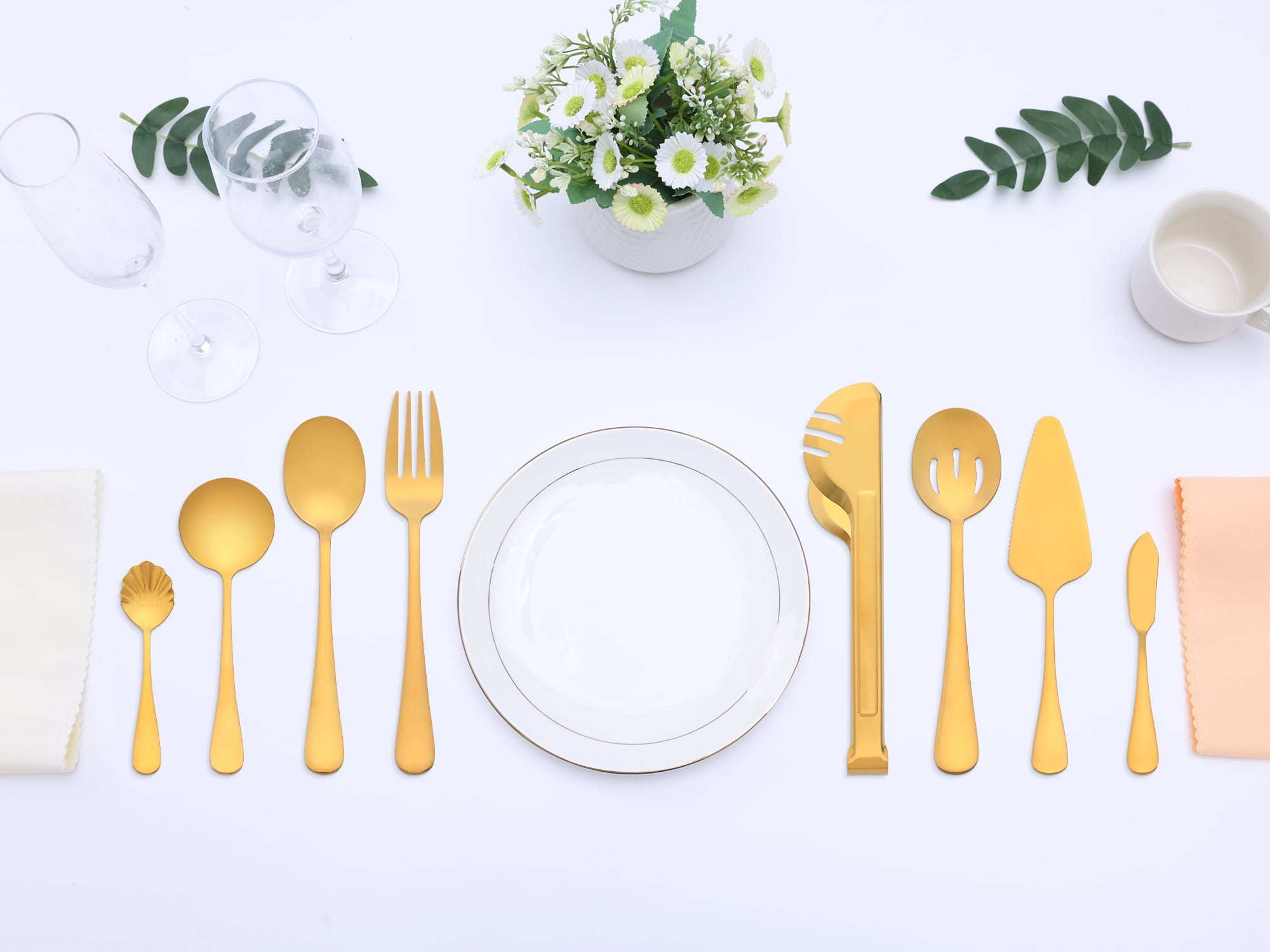 Unique Bargains 12 Pcs Silverware Set Stainless Steel Flatware Cutlery Gold