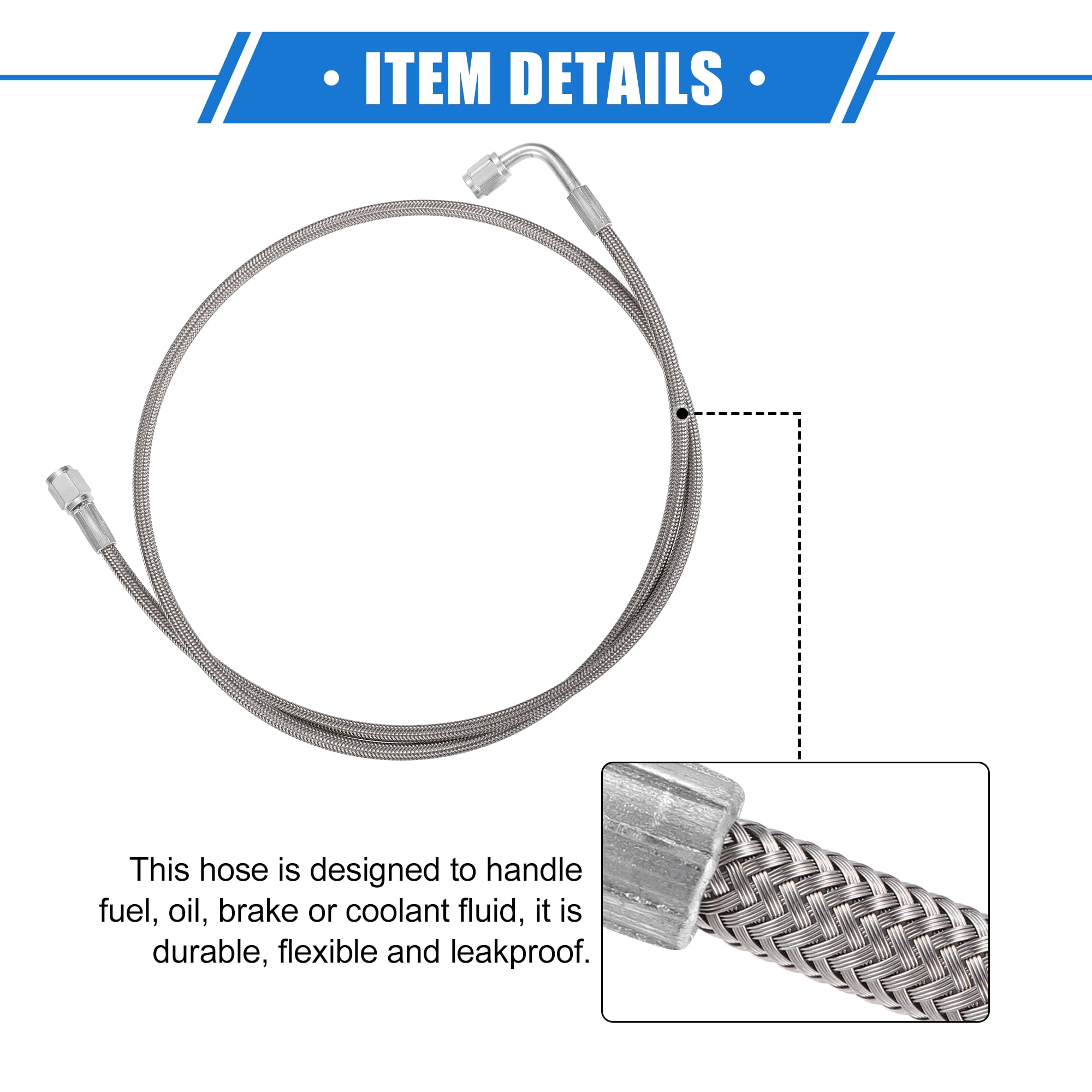Unique Bargains AN3 Braided Steel Turbo Oil Feed Line 90 Degree to Straight Hose End 44"