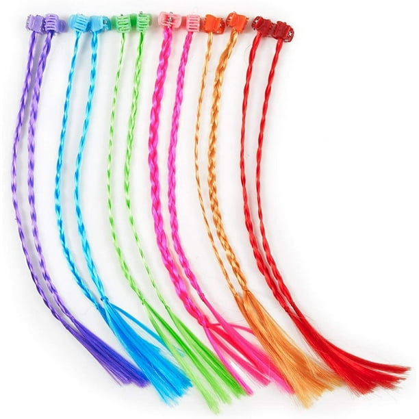 Hair extensions children, 12-pack hair extensions, hair extension attachments with snap fastener, birthday party favors 33 cm