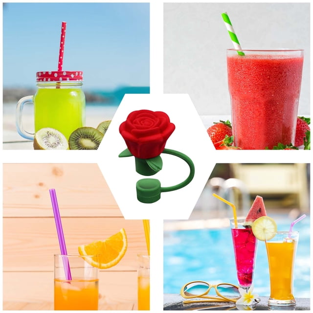Tapón de Pajita con Forma de Rosa, Juego de 10 Mm, Apto para Uso Alimentario, Fácil de Limpiar, Multifuncional, Ideal para Fiestas En Casa y Actividades Al Aire Libre, Protege La Salud (Paquete de 1)
