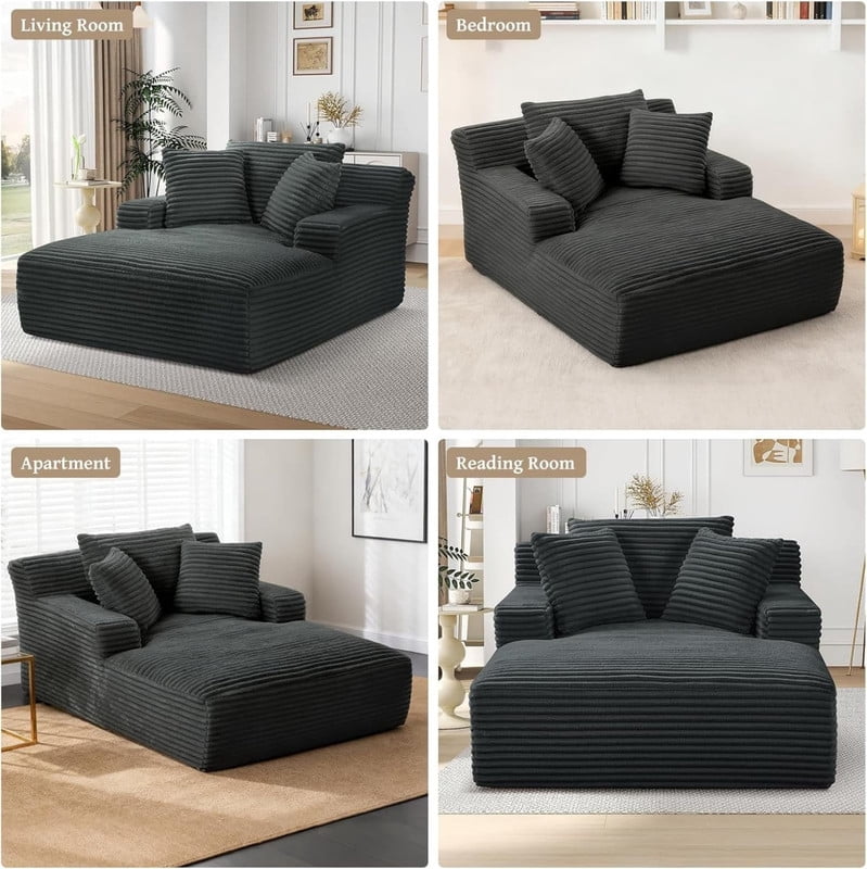 Oversized Chaise Lounge Chair Indoor, Upholstered Sofa Bed Sleeper Sofa Corduroy Cloud Couch Boneless Sofa Reading Chair with 3 Pillows for Living Room, 49.2''x66.1''