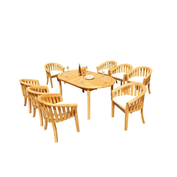 Grade-A Teak Dining Set: 8 Seater 9 Pc: 94" Oval Table And 8 Lenong Arm Chairs Outdoor Patio WholesaleTeak #51LN2209