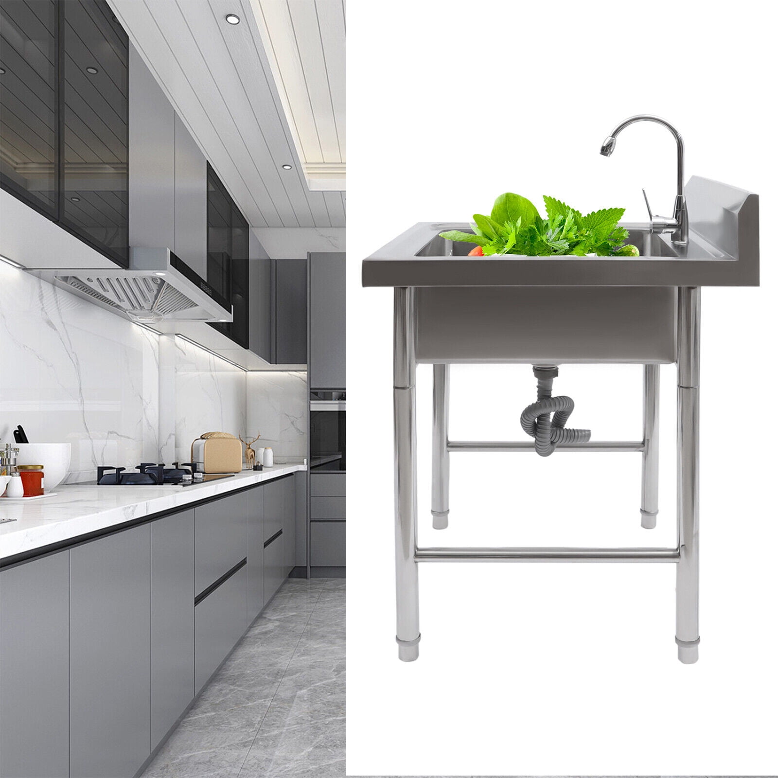 DENSET Free Standing Kitchen Sink Catering Washing Bowl Commercial Sink Stainless Steel