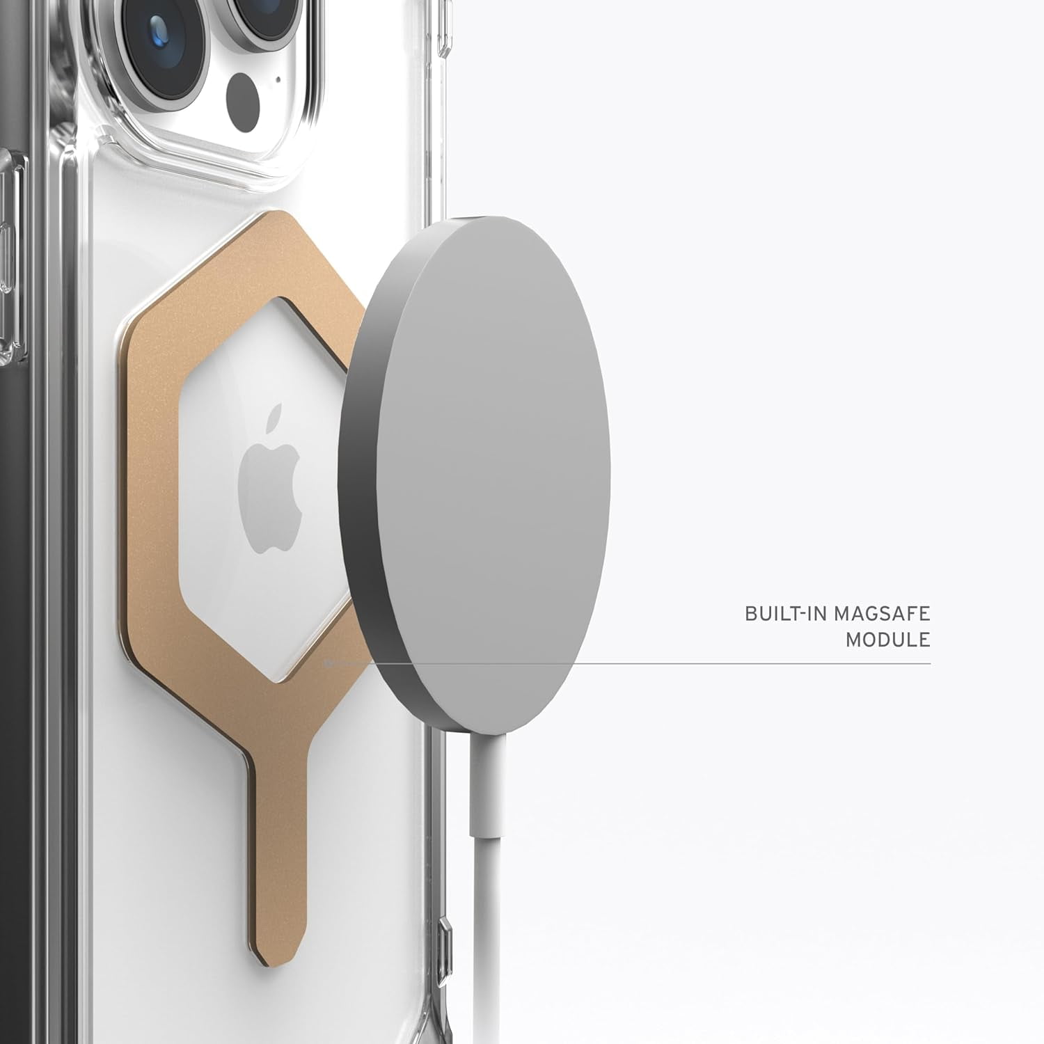 UAG iPhone 15 Pro Max Case 6.7" Plyo Ice/Gold Built-in Magnet Compatible with MagSafe Charging Rugged Anti-Yellowing Transparent Clear Protective Cover by URBAN ARMOR GEAR