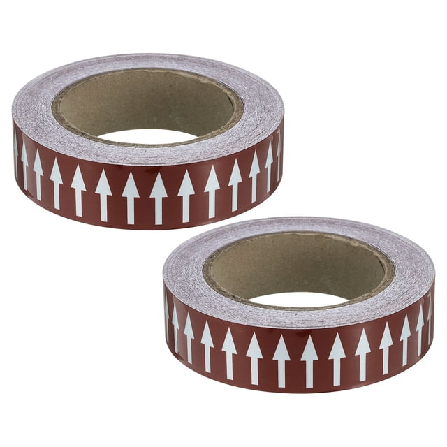 Unique Bargains Directional Flow Arrow Tape 1-3/16'x65', Adhesive Pipe Identification Marking Stickers, White on Brown 2 pack