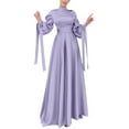thumbnail image 2 of Plus Size Dresses Arab Solid Sleeve Womens Dress Abaya Casual Kaftan Sun Dress Purple M, 2 of 5