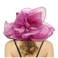 thumbnail image 3 of LRen Elegant Women's Wide Brim Floral Sun Hat for Beach Wedding Bridal Shower and Summer Outdoor Occasions Hot Pink, 3 of 6