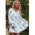 thumbnail image 3 of Sky Blue Floral Print Tie Neck Long Sleeve Flowy Mini Dress for Women | L, 3 of 12