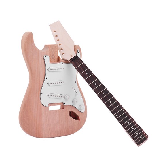 TFixol Unfinished Electric Guitar Kit with Mahogany Body, Maple Neck, Rosewood Fingerboard, 3 Single Coil Pickups, Closed Tuners, 6 Strings