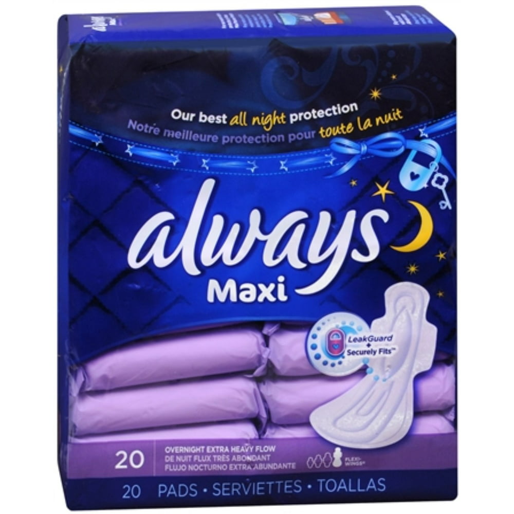 Always Maxi Pads Overnight Extra Heavy Flow 20 Each Pack Of 4