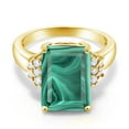 thumbnail image 2 of Gem Stone King 18K Yellow Gold Plated Silver Green Malachite Ring for Women (10.30 Cttw, Gemstone Birthstone, Emerald Cut 14X10MM, Available in Size 5, 6, 7, 8, 9), 2 of 5