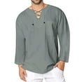 thumbnail image 2 of LYXSSBYX Men's Performance Long Sleeve Shirt Moisture Wicking Crew T-Shirt Vintage Casual Linen Long Sleeve T-shirt Top Blouse, 2 of 4