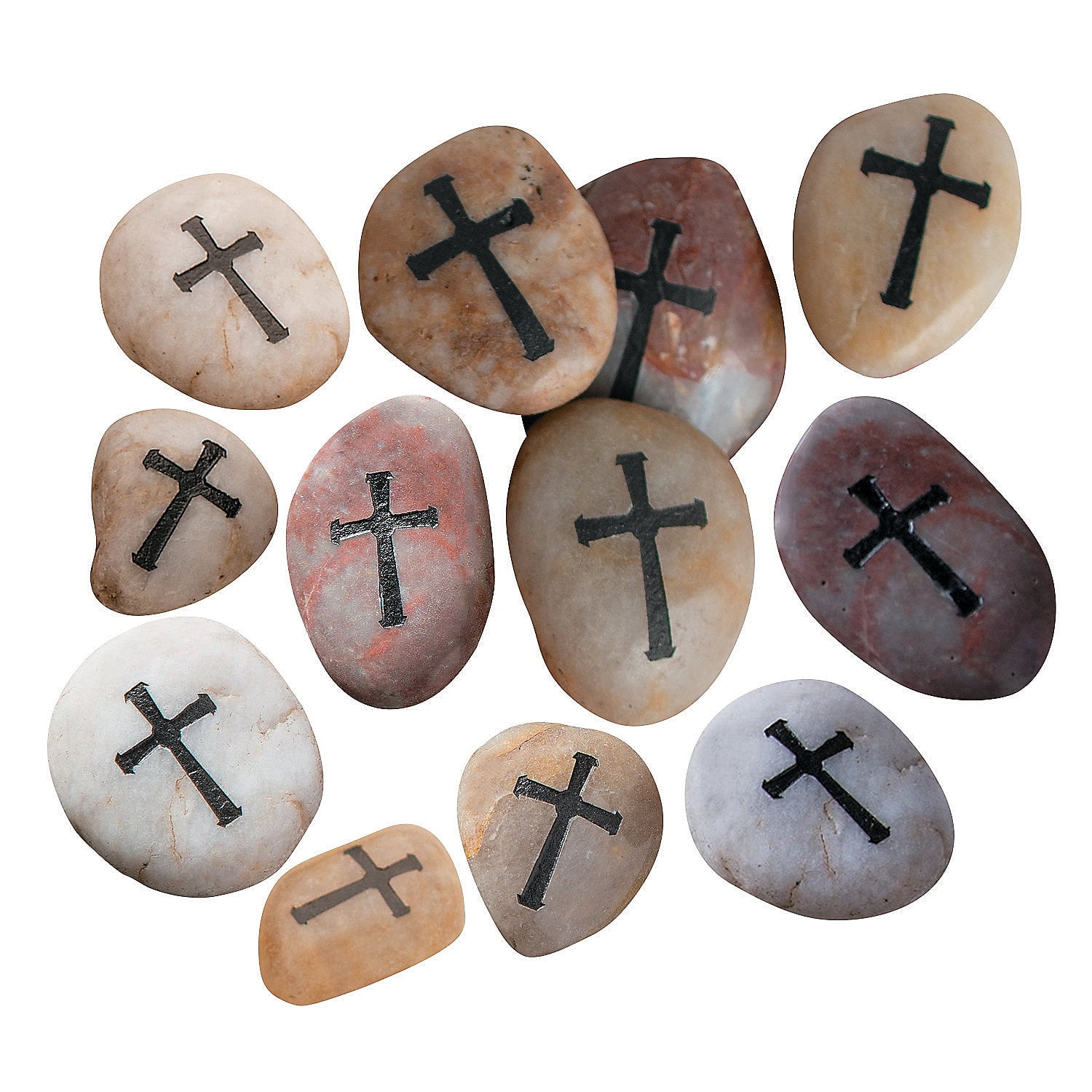 96 Cross Engraved Religious Worry Stones Party Favor Backpack Pocket Fidget 