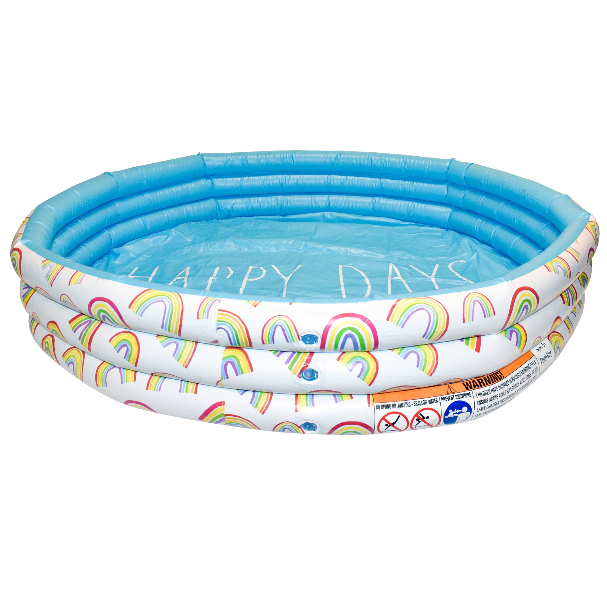 Rae Dunn Happy Days Aqua Rainbow 46" Mini Pool, CocoNut Float, Outdoor Inflatable Water Kiddie