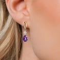 thumbnail image 3 of Gem Stone King 925 Silver and 10K Yellow Gold Purple Amethyst and White Moissanite Earrings for Women | 3.88 Cttw | Gemstone February Birthstone | Pear Shape 10X7MM, 3 of 6