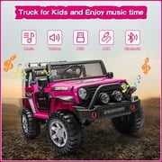 Dazone 12V Kids Ride on Jeep Car, Electric 2 Seats Off-road Jeep Ride on Truck Vehicle with Remote Control, LED Lights, MP3 Music, Pink