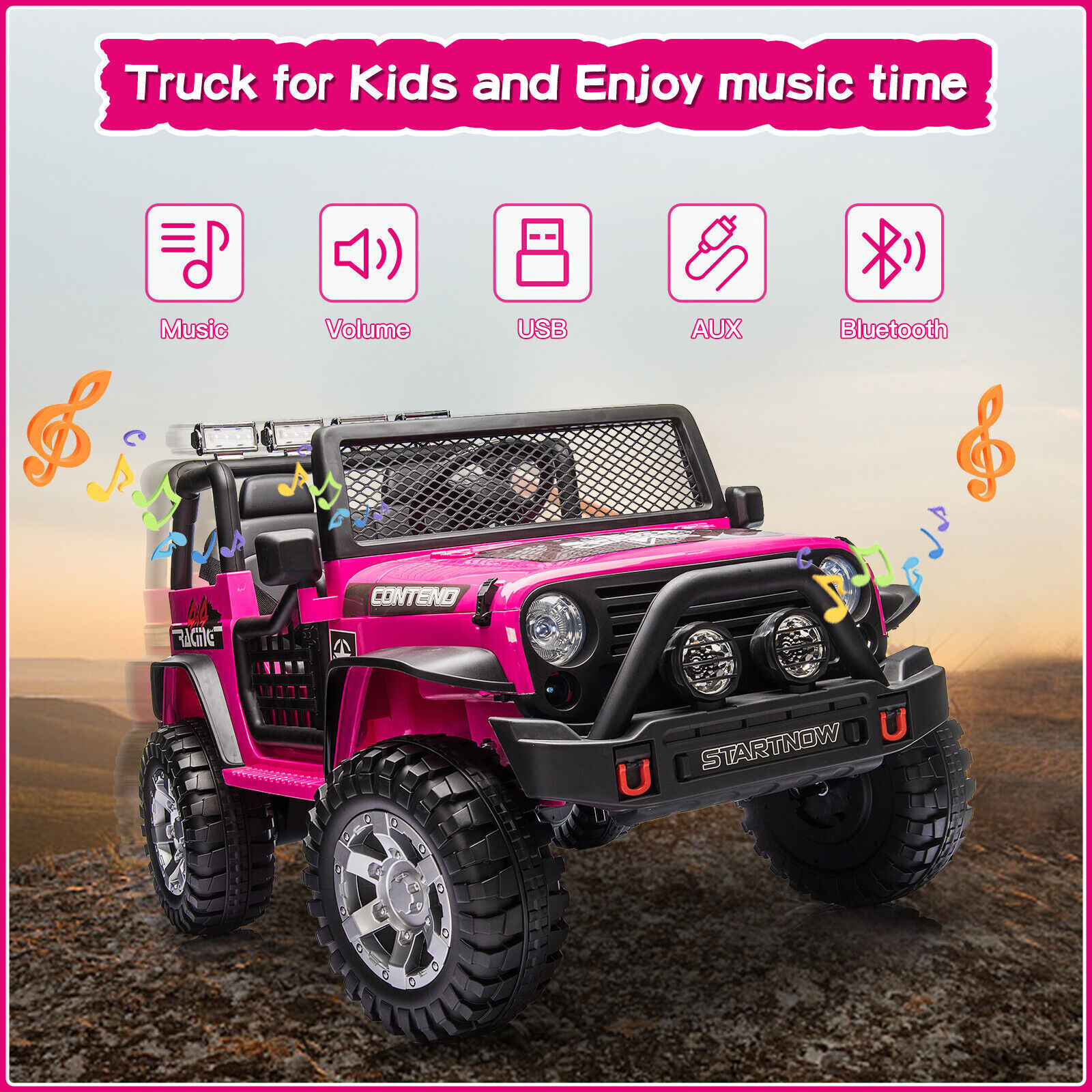 Dazone 12V Kids Ride on Jeep Car, Electric 2 Seats Off-road Jeep Ride on Truck Vehicle with Remote Control, LED Lights, MP3 Music, Pink - image 2 of 8
