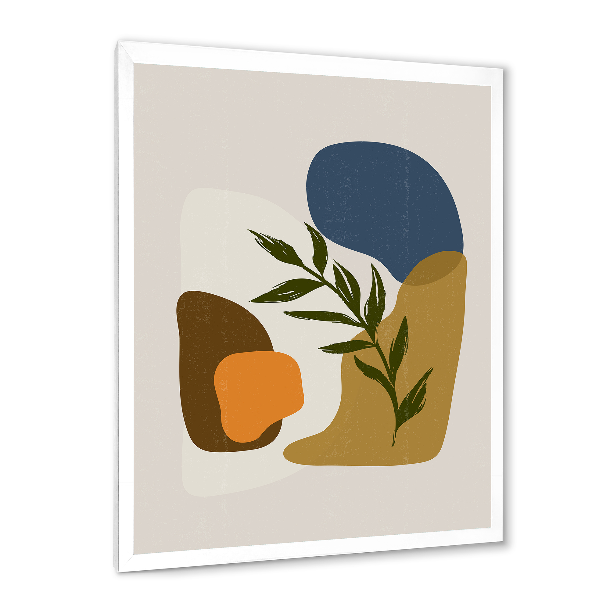 Designart 'Green Leaf With Botanical Minimalist Shapes' Modern Framed Art Print
