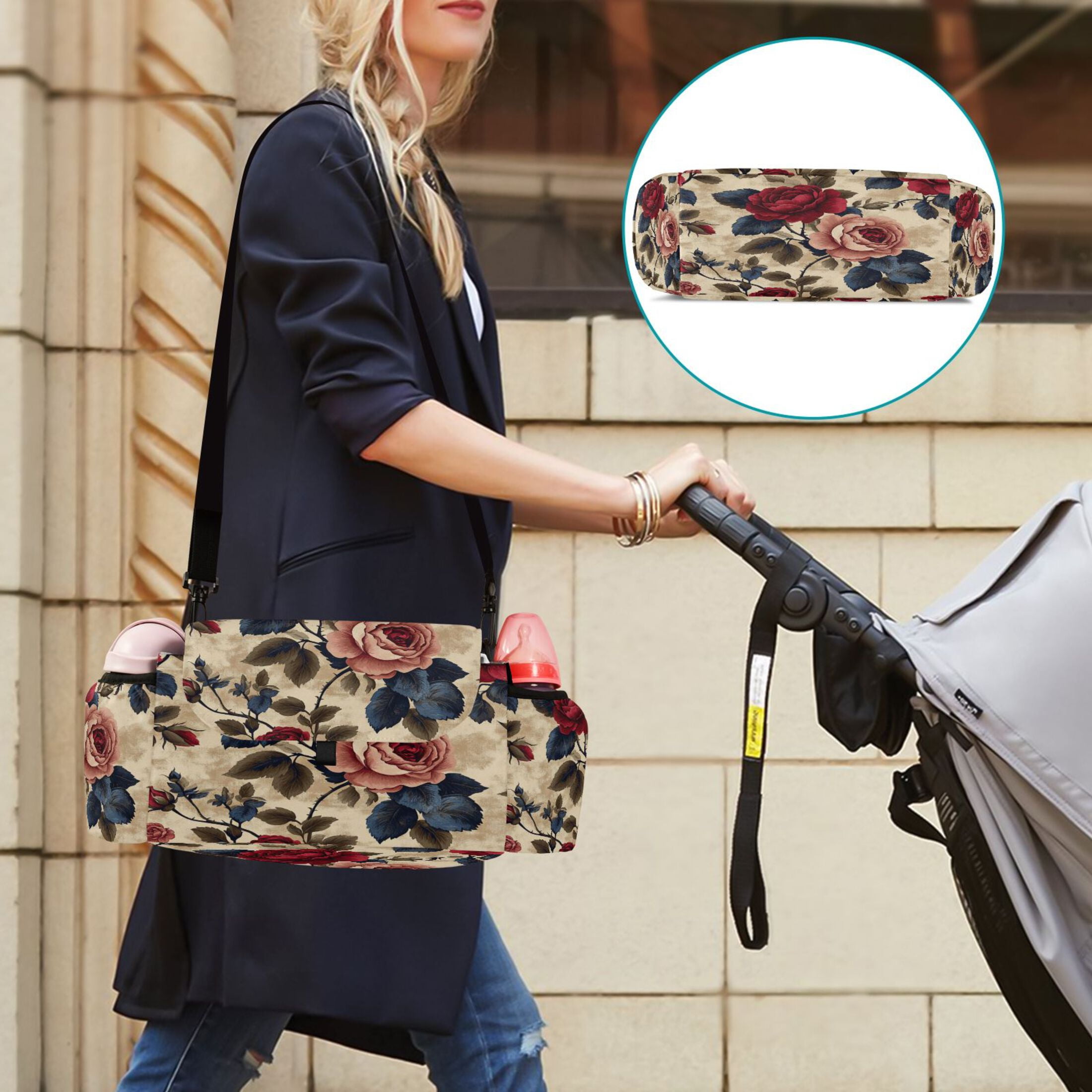 DIXRUYEE Stroller Organizer Vintage Floral Elegance Printed
