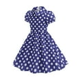 thumbnail image 3 of LTTVQM Spring Dresses for Girls 2025 7-8 Retro Polka Dots Polo Dresses Casual Lapel Midi Dress Vacation Short Sleeve A-Line Dress Light Blue 7-8, 3 of 5