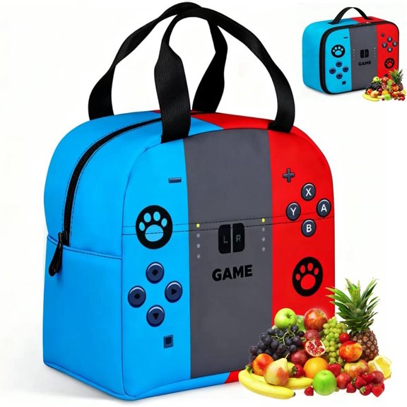 Lunch Bag Lunch Boxes Reusable Games Insulated Portable Lunch Box Unisex Leak Proof Cooler Tote Bag (Red Blue)