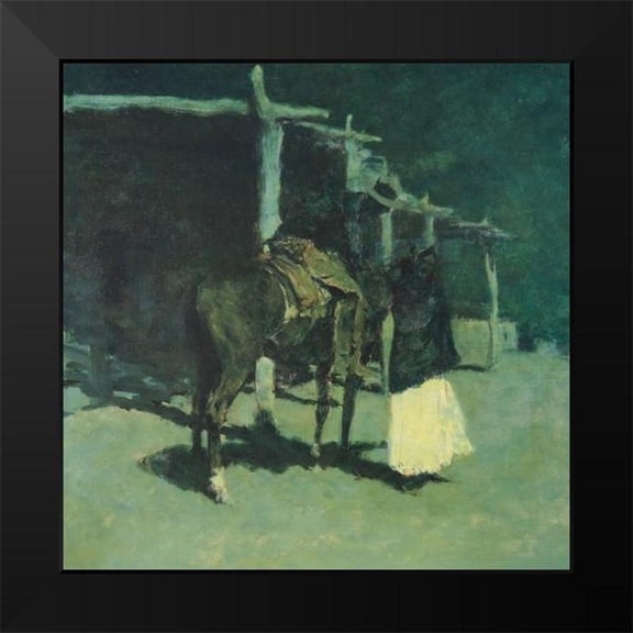 Remington, Frederic 12x12 Black Modern Framed Museum Art Print Titled - Waiting in the Moonlight