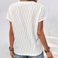 thumbnail image 7 of OSOLU Women Casual Loose Solid Color Crew Neck Mesh Knitted Jacquard Bat T-Shirt Short Sleeve Tee Tops Boho Dailywear, 7 of 7