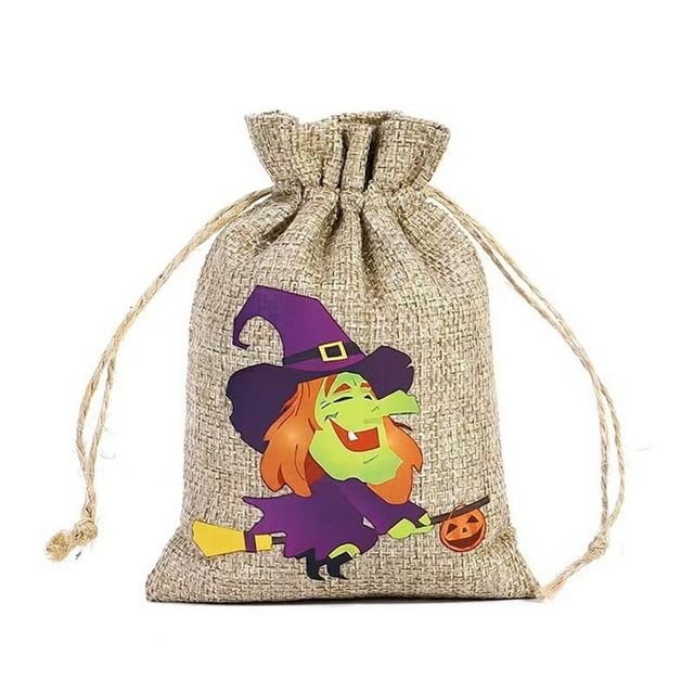 Halloween Drawstring Candy Bag Linen Burlap Pouch For Party Wrapping And Trick Or