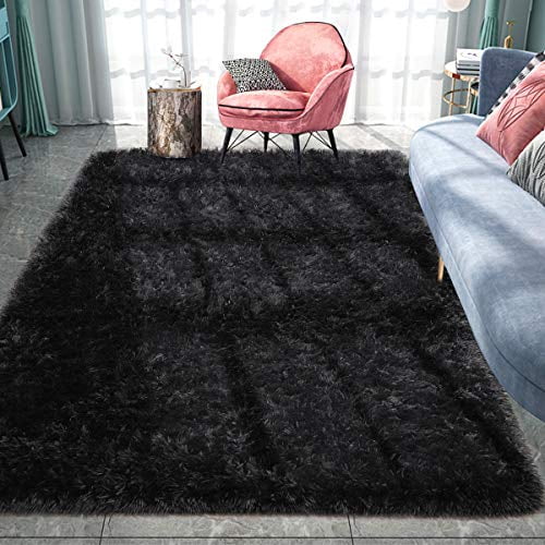 Pacapet Fluffy Area Rugs, Black Shag Rug For Bedroom, Plush Furry Rugs For Living Room, Fuzzy Carpet For Kid'S Room, Nursery, Home Decor, 6 X 9 Feet