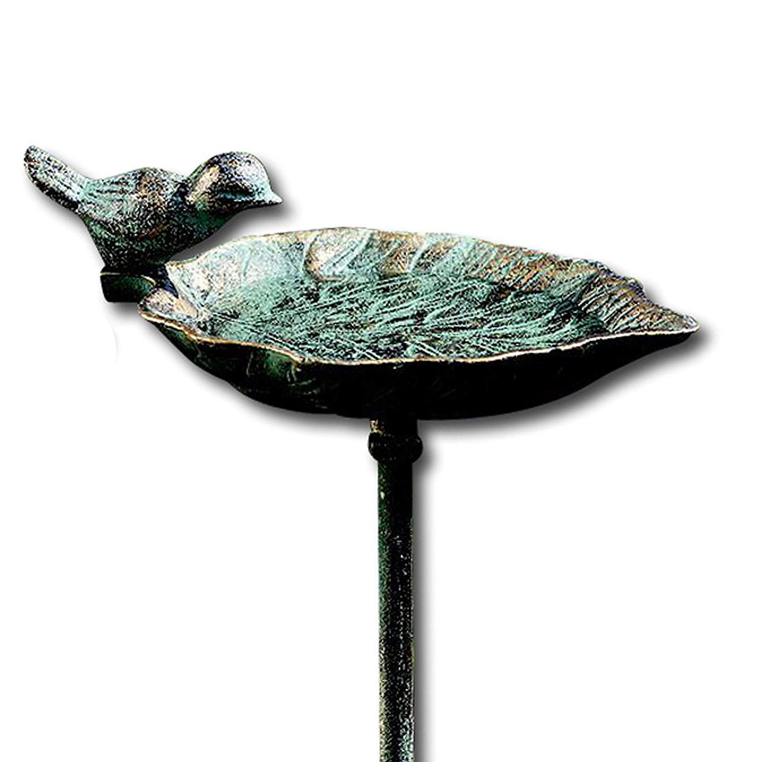 CountryStyle, Leaf with Bird, Garden Stake Bird Bath, Cast Iron
