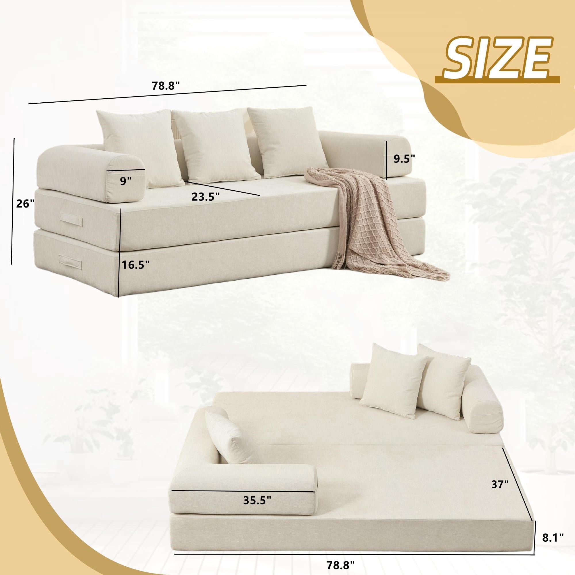 Aukfa Convertible Sleeper Sofa Bed King Floor Futon Couch for Living Room Bedroom, Chenille, Beige