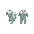 thumbnail image 2 of Loicainy Infant Baby Boy Fall Outfit 3 6 12 18 Months Contrast Colors Ribbed Long Sleeve Rompers Overalls Clothes Set, 2 of 9