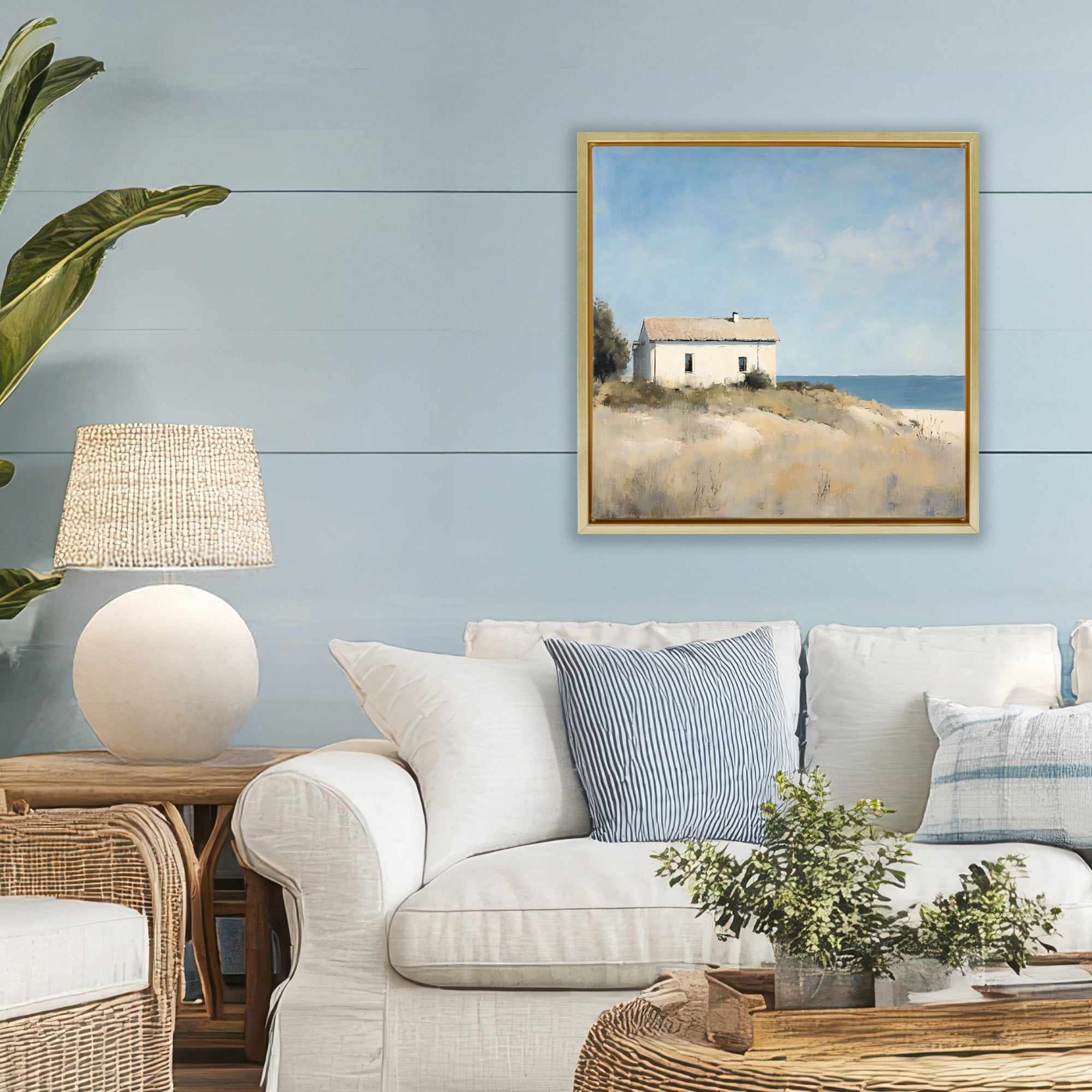Stupell Industries Simple Beach House on Dunes Gold Framed Floater Canvas Wall Art, design by Creative Studio
