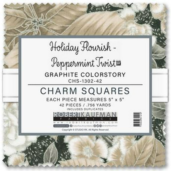 5" Charm Pack Squares - Holiday Flourish Peppermint Twist Graphite Colorstory by Studio RK Robert Kaufman Fabric Bundle Quilter's Cotton Precuts (CHS-1302-42) M532.58