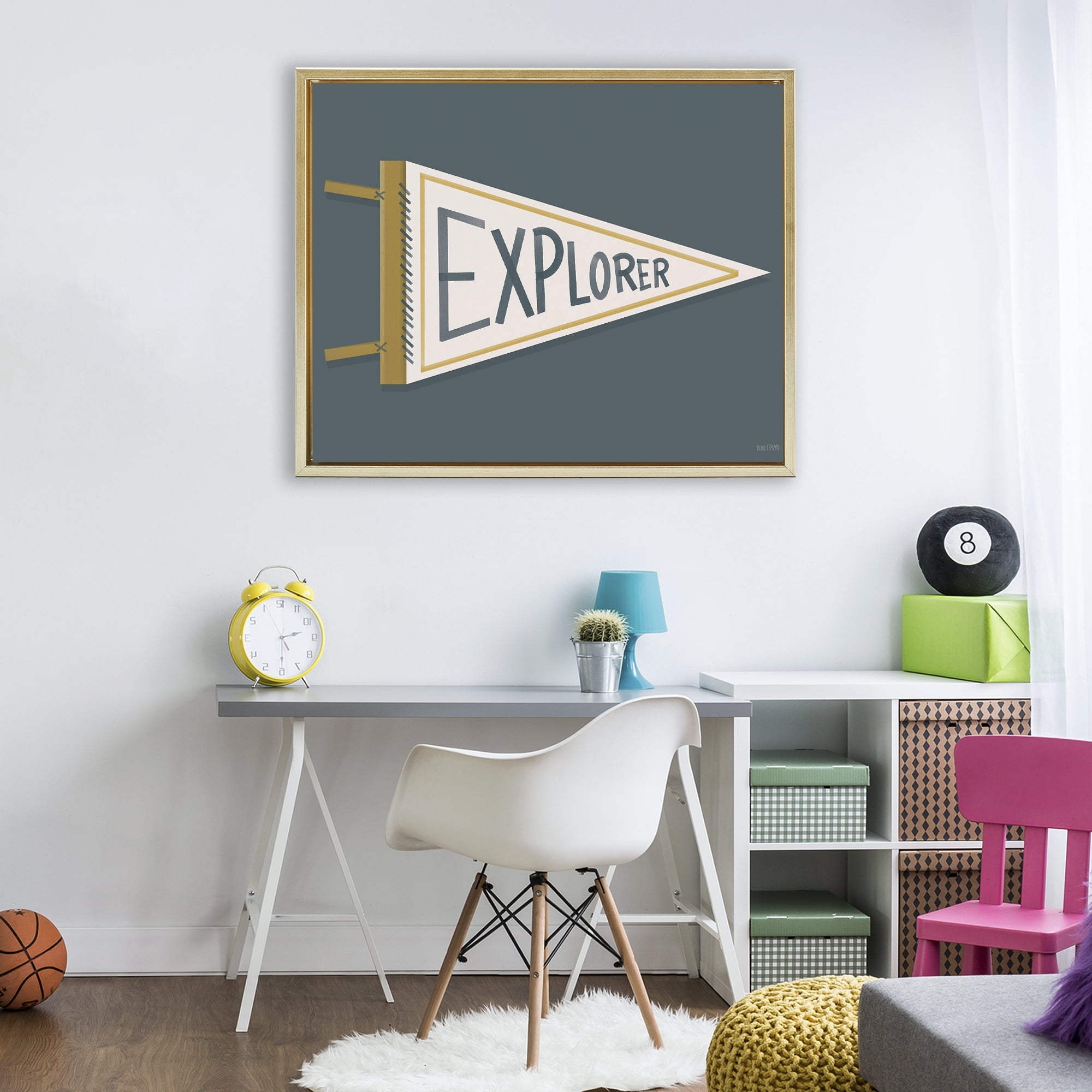 Stupell Industries Explorer Retro Pennant Gold Framed Floater Canvas Wall Art, design by House Fenway
