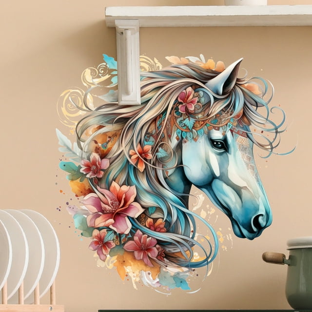 Adhesivos de pared coloridos con estampado floral, diseño bohemio, diseño bohemio, PVC, 29,5 cm