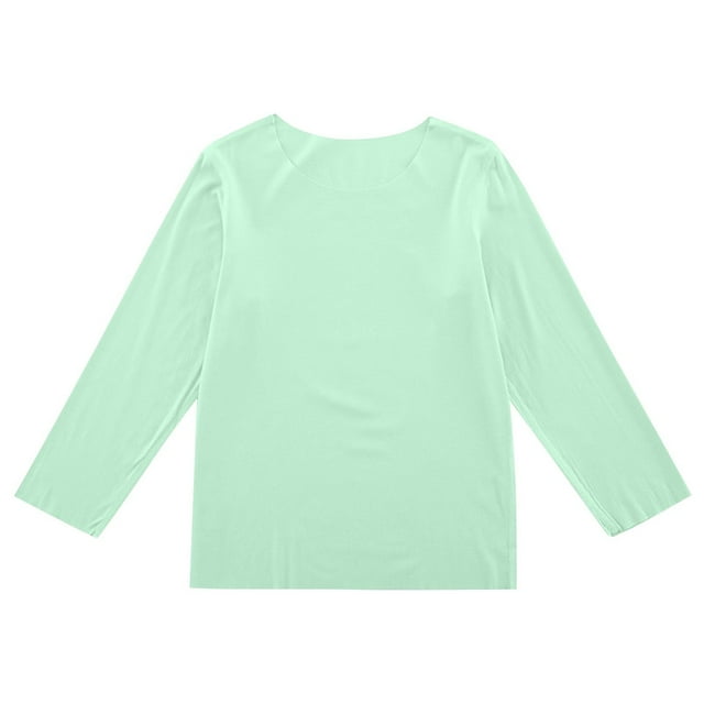 Lenpel Chandails à Manches Longues pour Filles et Garçons, Unisexe, Tout-Petits, Col Ras du Cou, Couleur Unie, sous-Chandails de Base, Hauts Couche de Base (Vert, 12-13 Ans)