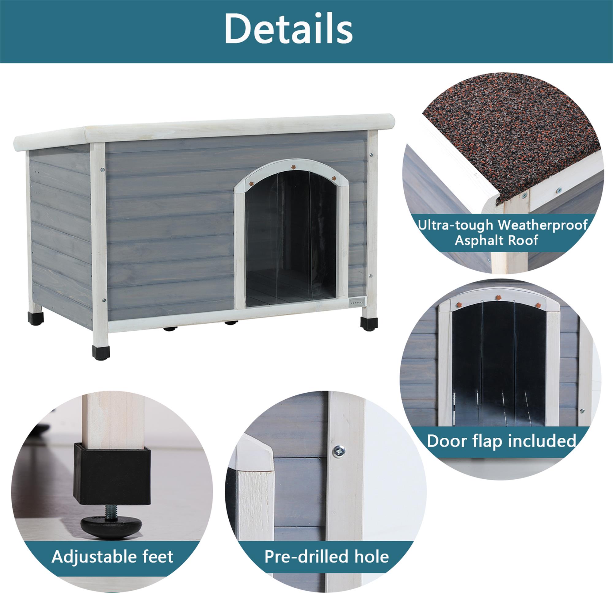 Demi Bonn 41" Outdoor Wooden Dog Houses with An Open Roof, Elevated Floor, Weatherproof Dog Kennel, Indoor Cat House, Gray