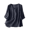 thumbnail image 3 of Women's Cotton Linen Short Sleeve Button Shirt Embroidered Casual Top, 3 of 9