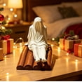 thumbnail image 3 of Diceymbol Halloween Ghost Figurine Sitting on Wood Logs Mini Tabletop Decoration for Shelf Mantel Party Decor 4 Inch, 3 of 8