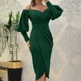 thumbnail image 2 of BangWanChi Dresses for Women Casual Summer Beach Dresses for Women Vacation Dresses for Women Casual Summer Women Long Sleeve Off-The-Shoulder Knee-High Solid Color Dress, 2 of 6